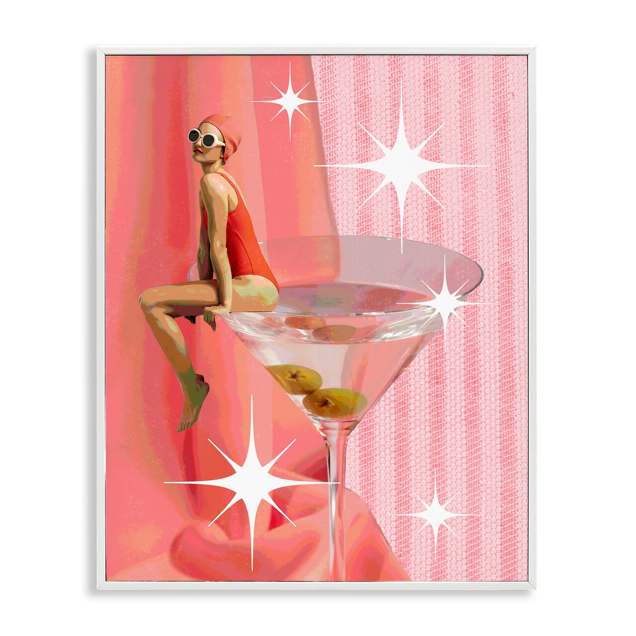 Stupell Industries Vintage Swimmer on Drink Framed Giclee Wall Art Design by Daphne Polselli